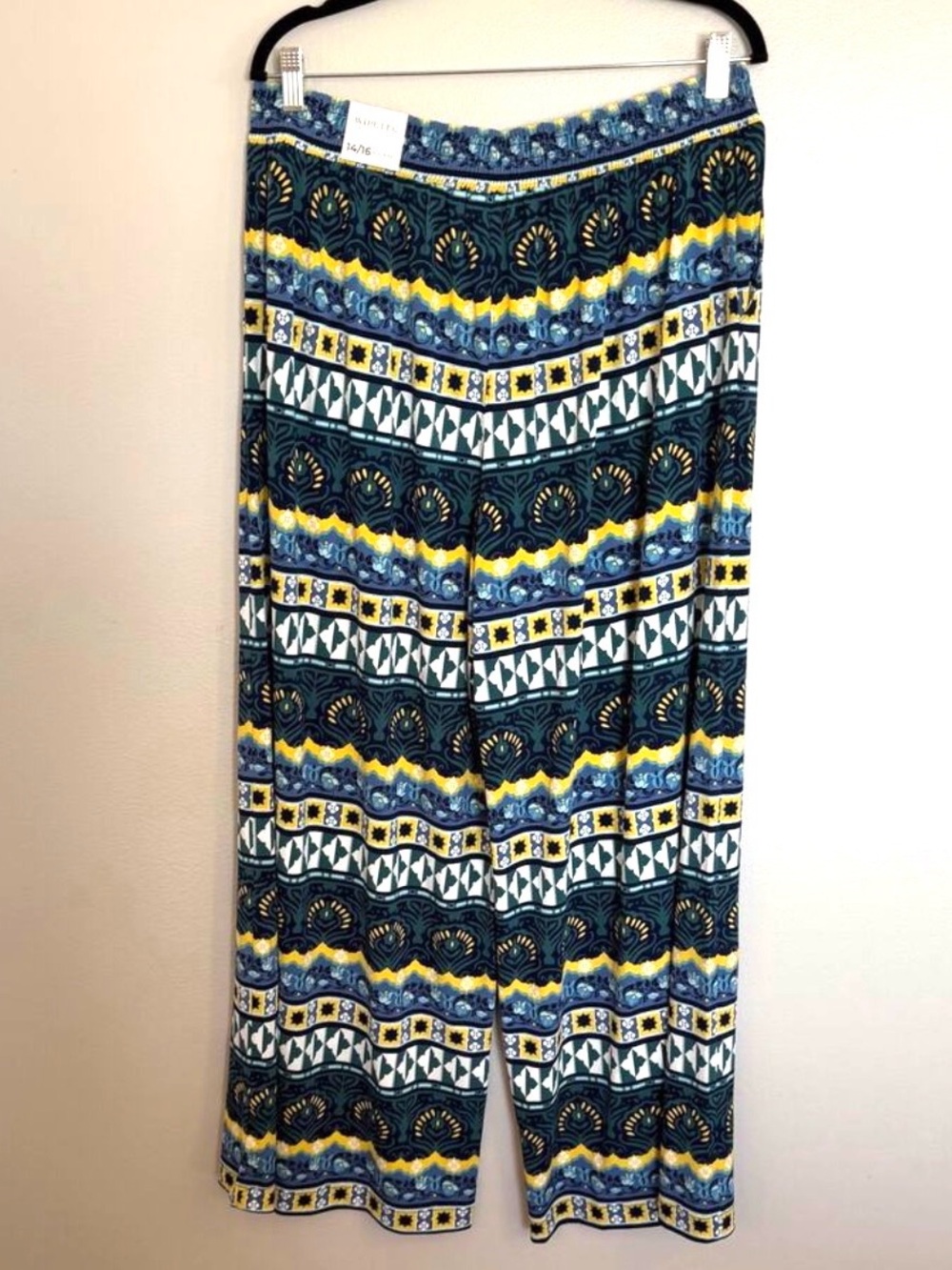 Women's Printed Wide-Leg Pant - Teal, Yellow & White